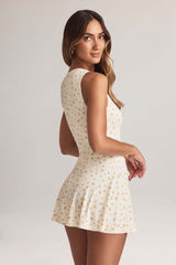 Annie-Modal Button-Detail A-Line Mini Dress in Floral Print