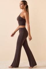 Katya-Mid-Rise Straight-Leg Trousers in Chocolate Brown