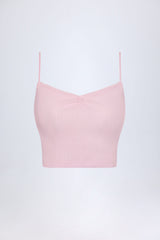 Livia-Pointelle Ruched Camisole Crop Top in Baby Pink