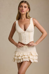 Lucia-Plunge-Neck Scalloped Corset Top in Ivory