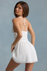 Kaelis-Plunge Cross-Back Mini Dress in White