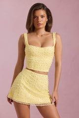 Jianna-Embellished Low-Rise Mini Skirt in Yellow
