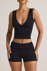 Lene-Modal Ribbed Button-Up Vest Top in Black