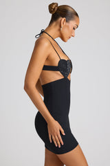 Lavinie-Embellished Heart Cup Detail Mini Dress in Black