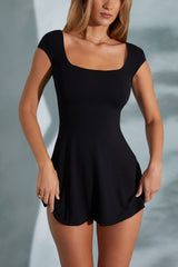 Marina-Open Back A-Line Mini Dress in Black