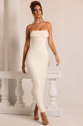 Palermo-Embellished Bandeau Cowl Neck Maxi Dress in White