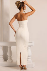 Palermo-Embellished Bandeau Cowl Neck Maxi Dress in White
