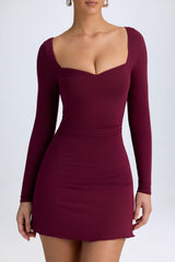 Alvie-Modal Layered A-Line Mini Dress in Wine Red