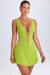 Kalista-Plunge Cut-Out Mini Dress in Lime Green