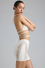 Joni-Embellished Mid-Rise Mini Skirt in Ivory