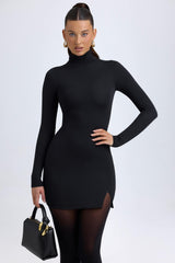 Amira-Modal Turtleneck Mini Dress in Black