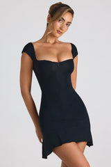 Joss-Modal Asymmetric Lace-Up A-Line Mini Dress in Black