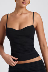 Esme-Modal Ruched Layered Tank Top in Black