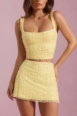 Jianna-Embellished Low-Rise Mini Skirt in Yellow