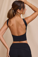 Wren-High Neck Open Back Crop Top in Black