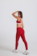 Soft Active Contrast Leggings in Dark Red