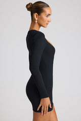 Luciana-Heart Cut Out Long Sleeve Mini Dress in Black