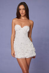 Edita-Embellished Bandeau A-line Mini Dress in White