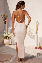 Mariposa-Plunge Cowl Neck Floor Length Dress in Ivory