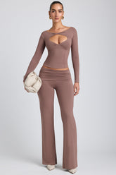 Katya-Mid-Rise Straight-Leg Trousers in Taupe