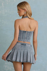 Lotta-Halterneck Corset Top in Light Blue