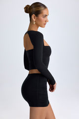 Layna-Modal Halterneck Ruched Top in Black