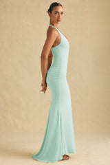 Laverna-Ruched Backless Halterneck Gown in Mint