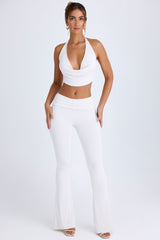 Lillian-Petite Ruched Mid-Rise Trousers in White