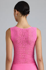 Gracie-Embellished Lace-Up High-Neck Top in Bubblegum Pink