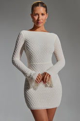 Grazina-Embellished Open-Back A-Line Mini Dress in White