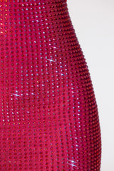 Raquel-Embellished Extreme Cowl Neck Halter Mini Dress in Hot Pink