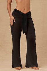 Hydra-Tie-Front Wide-Leg Trousers in Black