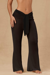 Hydra-Tie-Front Wide-Leg Trousers in Black
