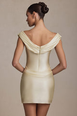 Maeve-Off-Shoulder Draped Mini Dress in Ivory