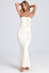 Aveline-Draped Floral-Appliqué Maxi Dress in Ivory