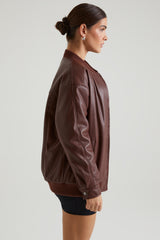 Maple-Faux Leather Jacket in Brown