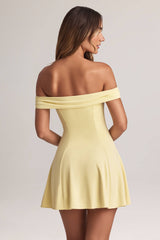Jaida-Modal Off-Shoulder A-Line Mini Dress in Lemon Sherbet