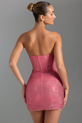 Azelie-Embellished Draped Corset Mini Dress in Watermelon