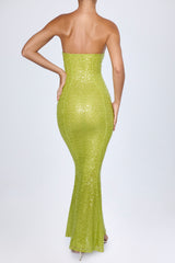 Kinsley-Embellished Cut-Out Bandeau Maxi Dress in Pear Green