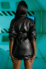 Waist Your Time-Faux Leather Belted Shacket in Black