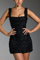 Posy-Floral-Appliqué Corset Mini Dress in Black