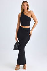 Lena-Modal Twist-Front Maxi Skirt in Black
