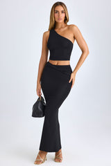Lena-Modal Twist-Front Maxi Skirt in Black