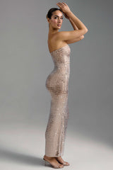 Amaya-Embellished Bandeau Maxi Dress in Almond