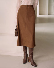 Brown Natural Waisted Straight Skirt