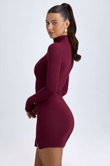 Amira-Modal Turtleneck Mini Dress in Wine Red