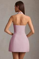 Odessa-Pinstripe Halterneck Structured A-Line Mini Dress in Mauve