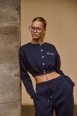 Button-Up Cropped Cardigan in Classic Navy