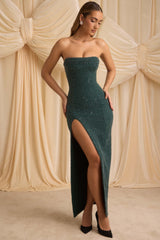 La Rochette-Embellished Strapless Cowl-Neck Maxi Dress in Emerald Green