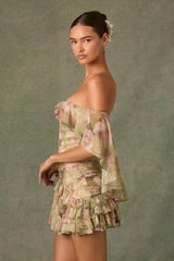 Birdie-Off-Shoulder Ruffled Mini Dress in Floral Multi Print